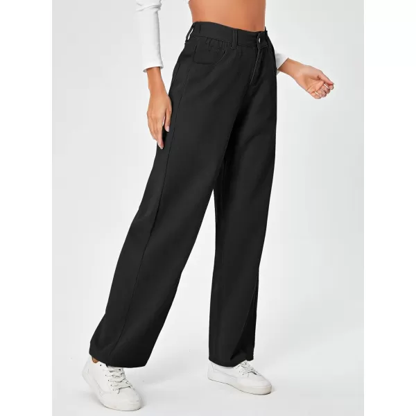 SweatyRocks Women's Casual Loose High Waist Solid Straight Wide Leg Jeans