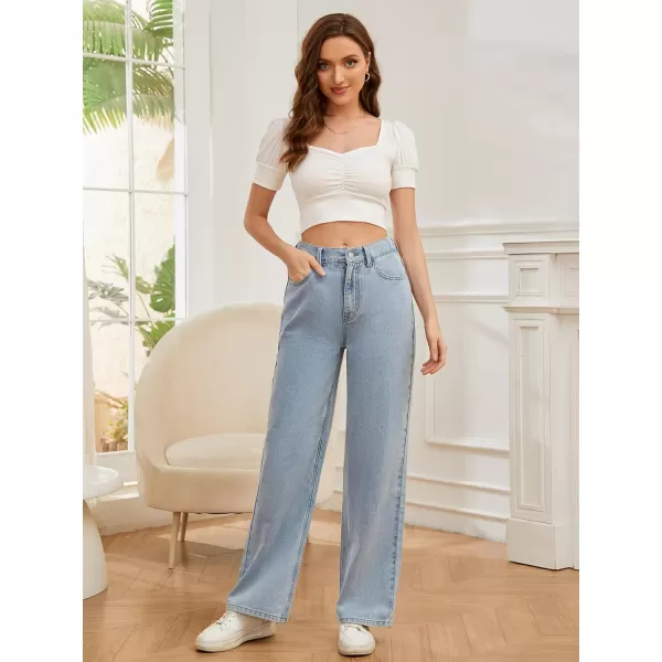 SweatyRocks Women's Casual Loose High Waist Solid Straight Wide Leg Jeans