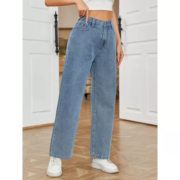 SweatyRocks Women's Casual Loose High Waist Solid Straight Wide Leg Jeans