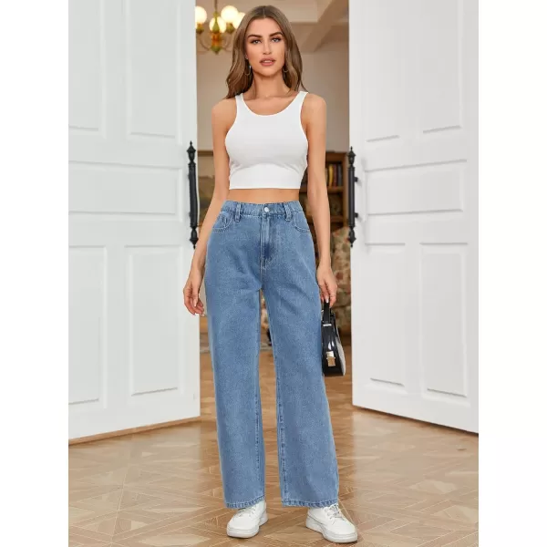 SweatyRocks Women's Casual Loose High Waist Solid Straight Wide Leg Jeans