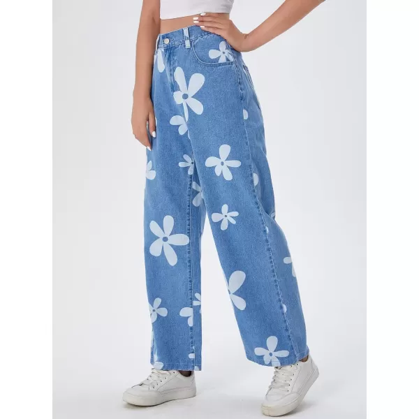 SweatyRocks Women's Casual Loose High Waist Solid Straight Wide Leg Jeans