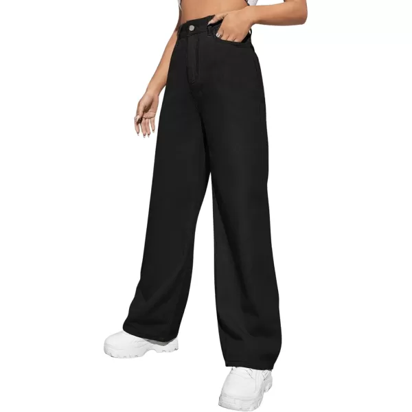 SweatyRocks Women's Casual Loose High Waist Solid Straight Wide Leg Jeans