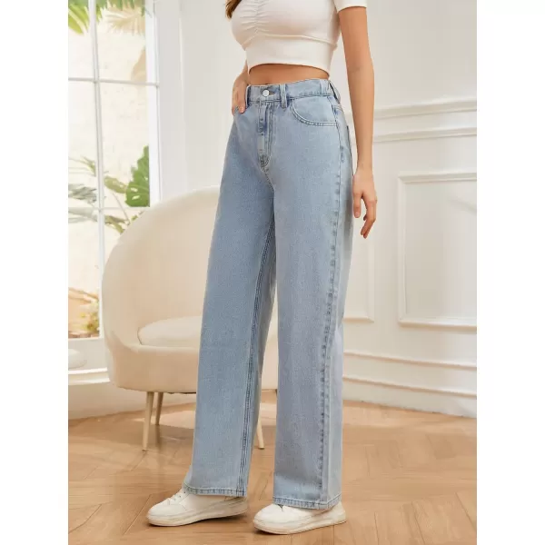 SweatyRocks Women's Casual Loose High Waist Solid Straight Wide Leg Jeans