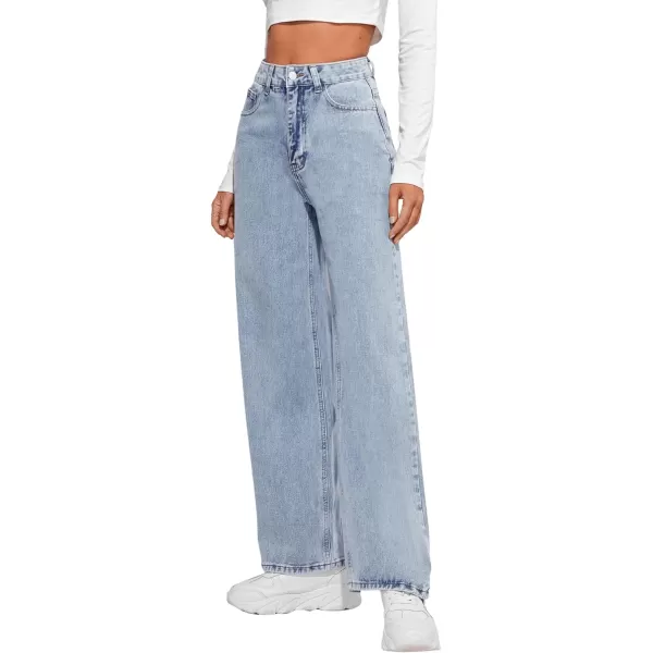 SweatyRocks Women's Casual Loose High Waist Solid Straight Wide Leg Jeans