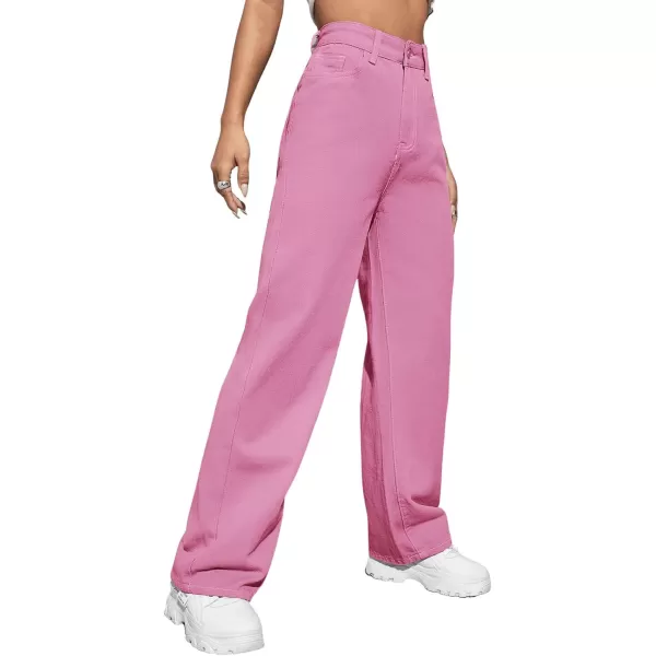 SweatyRocks Women's Casual Loose High Waist Solid Straight Wide Leg Jeans