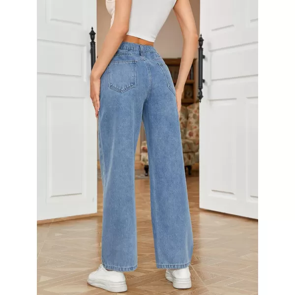 SweatyRocks Women's Casual Loose High Waist Solid Straight Wide Leg Jeans