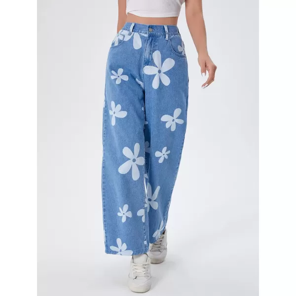 SweatyRocks Women's Casual Loose High Waist Solid Straight Wide Leg Jeans