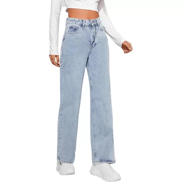 SweatyRocks Women's Casual Loose High Waist Solid Straight Wide Leg Jeans