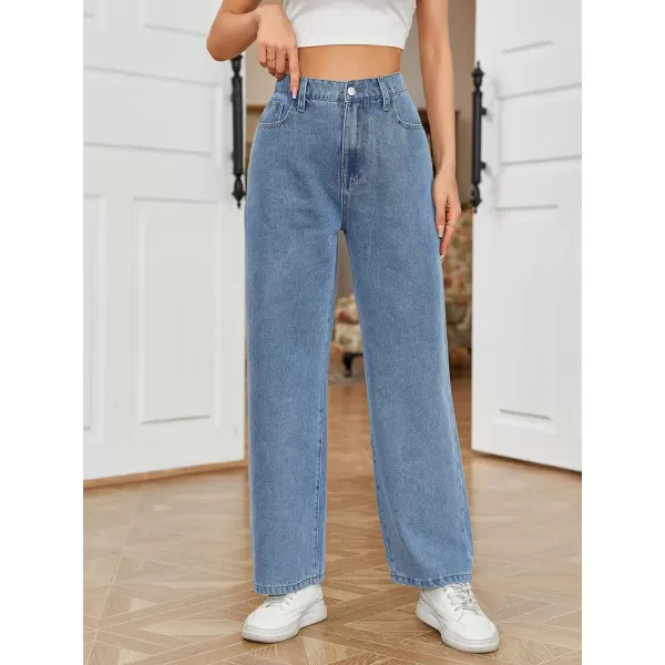 SweatyRocks Women's Casual Loose High Waist Solid Straight Wide Leg Jeans