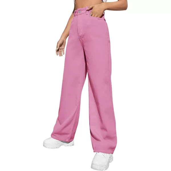 SweatyRocks Women's Casual Loose High Waist Solid Straight Wide Leg Jeans
