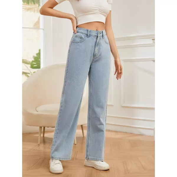 SweatyRocks Women's Casual Loose High Waist Solid Straight Wide Leg Jeans