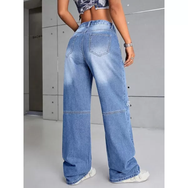 SweatyRocks Women's Casual Loose High Waist Solid Straight Wide Leg Jeans