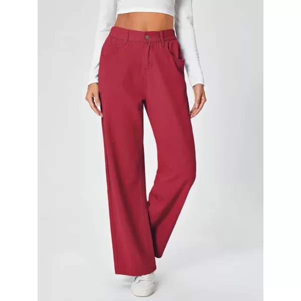 SweatyRocks Women's Casual Loose High Waist Solid Straight Wide Leg Jeans