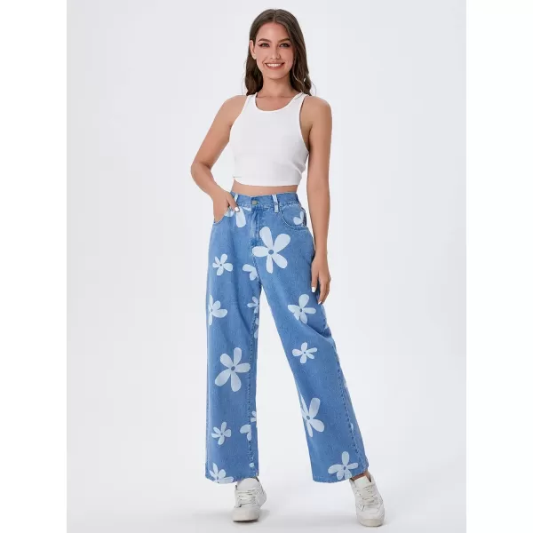 SweatyRocks Women's Casual Loose High Waist Solid Straight Wide Leg Jeans