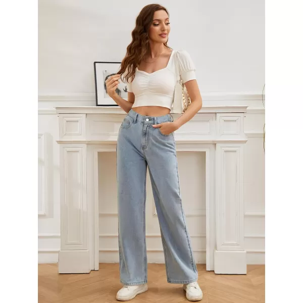 SweatyRocks Women's Casual Loose High Waist Solid Straight Wide Leg Jeans
