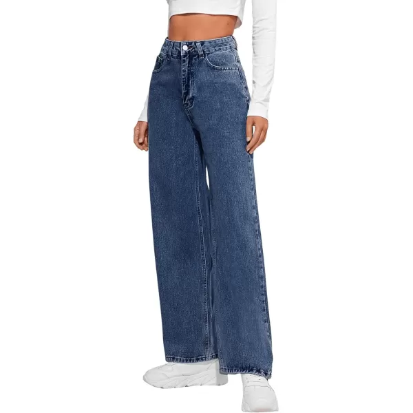 SweatyRocks Women's Casual Loose High Waist Solid Straight Wide Leg Jeans