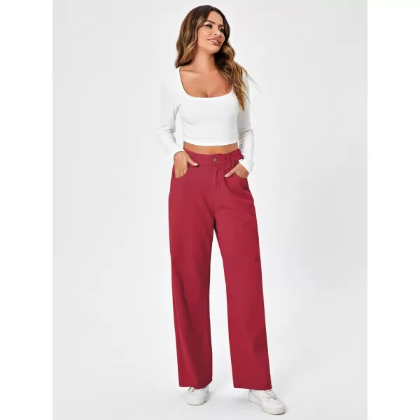 SweatyRocks Women's Casual Loose High Waist Solid Straight Wide Leg Jeans