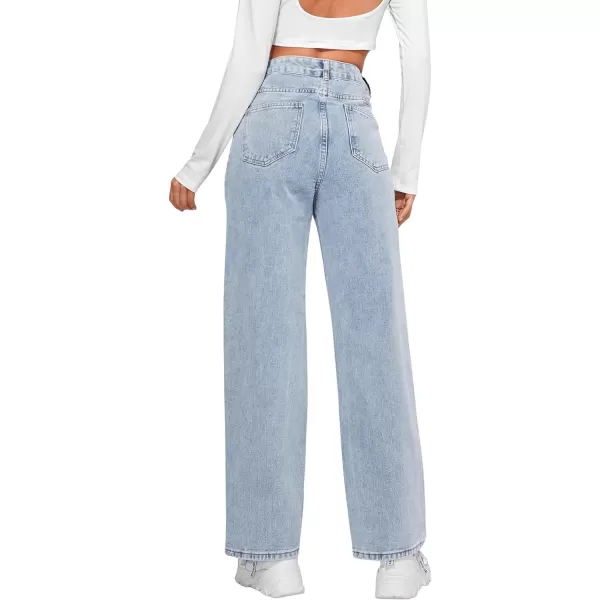 SweatyRocks Women's Casual Loose High Waist Solid Straight Wide Leg Jeans