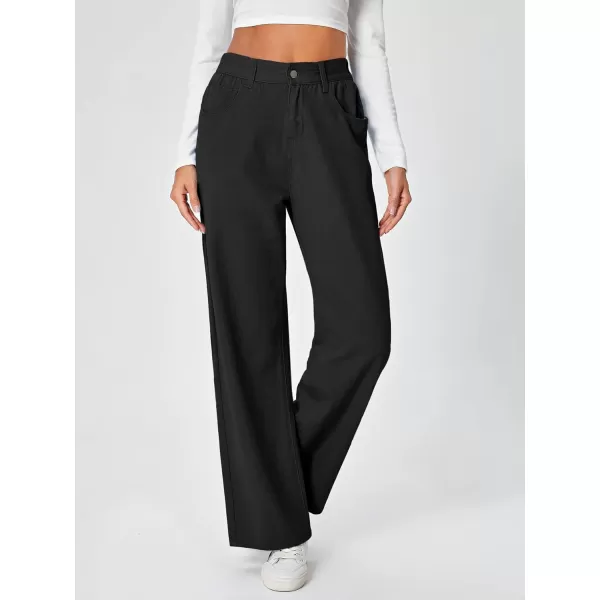 SweatyRocks Women's Casual Loose High Waist Solid Straight Wide Leg Jeans