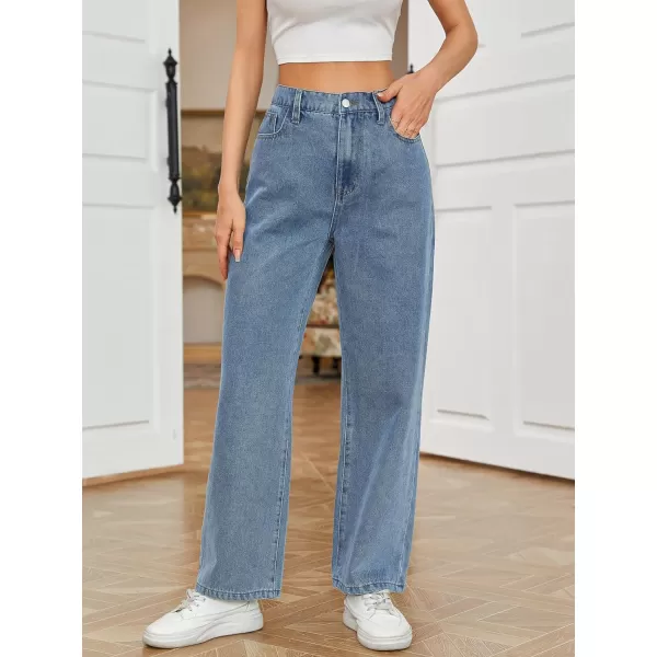 SweatyRocks Women's Casual Loose High Waist Solid Straight Wide Leg Jeans