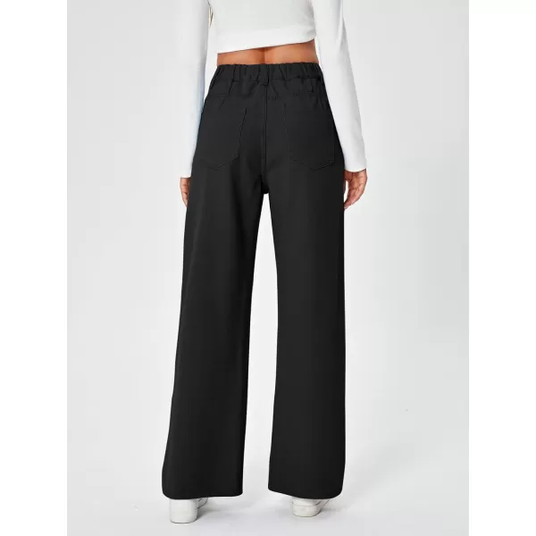 SweatyRocks Women's Casual Loose High Waist Solid Straight Wide Leg Jeans