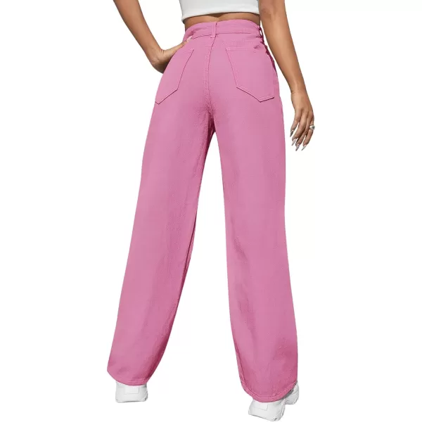SweatyRocks Women's Casual Loose High Waist Solid Straight Wide Leg Jeans