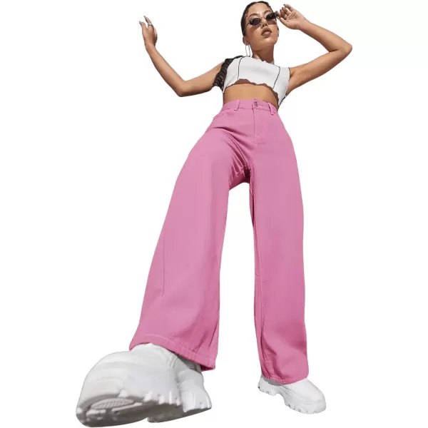 SweatyRocks Women's Casual Loose High Waist Solid Straight Wide Leg Jeans