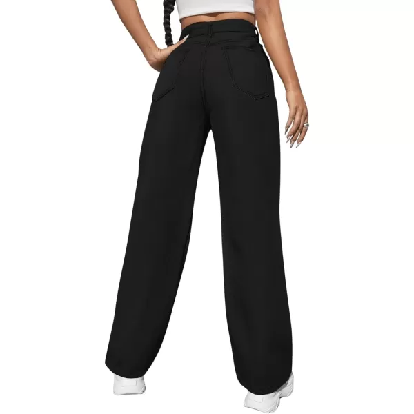 SweatyRocks Women's Casual Loose High Waist Solid Straight Wide Leg Jeans