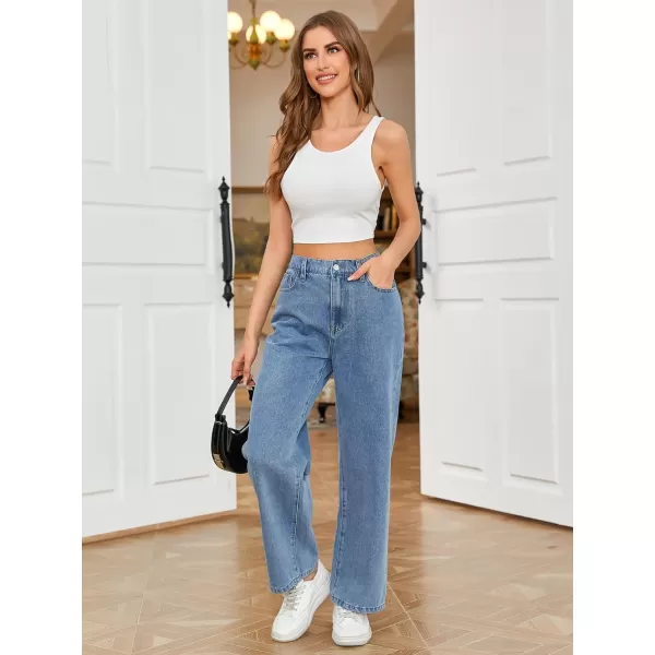 SweatyRocks Women's Casual Loose High Waist Solid Straight Wide Leg Jeans
