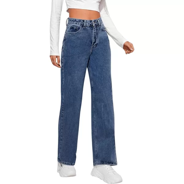 SweatyRocks Women's Casual Loose High Waist Solid Straight Wide Leg Jeans