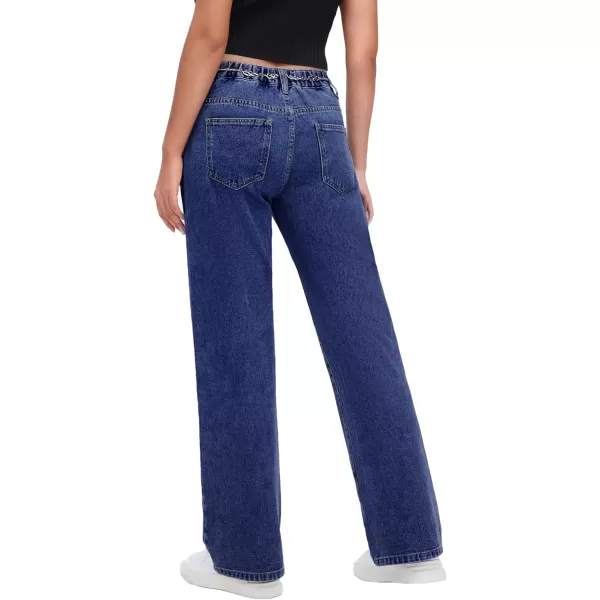 SweatyRocks Women's Casual Low Rise Wide Leg Jeans Chain Straight Leg Denim Pants with Pockets