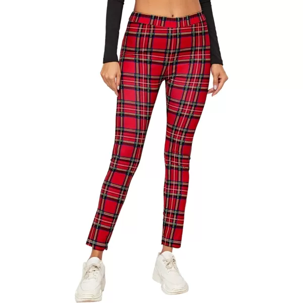 SweatyRocks Women's Casual Plaid Leggings High Waist Skinny Stretchy Work Pants