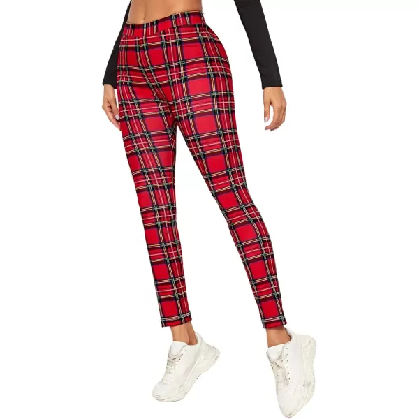 SweatyRocks Women's Casual Plaid Leggings High Waist Skinny Stretchy Work Pants