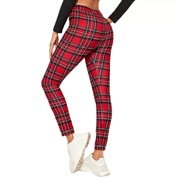 SweatyRocks Women's Casual Plaid Leggings High Waist Skinny Stretchy Work Pants