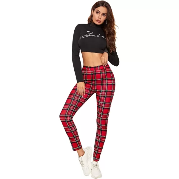 SweatyRocks Women's Casual Plaid Leggings High Waist Skinny Stretchy Work Pants