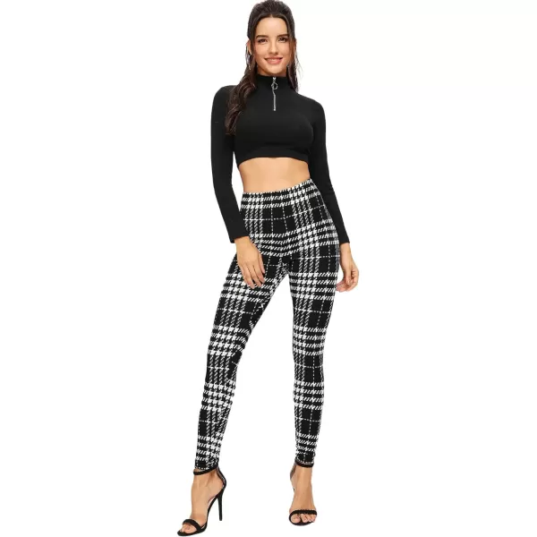 SweatyRocks Women's Casual Plaid Leggings High Waist Skinny Stretchy Work Pants