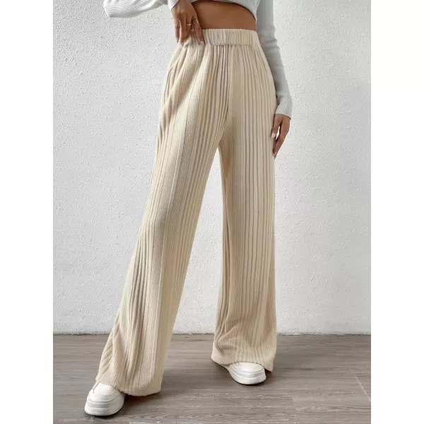 SweatyRocks Women's Casual Rib Knit High Elastic Waist Wide Leg Pant Palazzo Pants Trousers