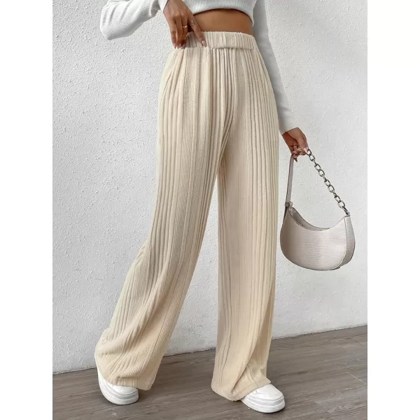 SweatyRocks Women's Casual Rib Knit High Elastic Waist Wide Leg Pant Palazzo Pants Trousers