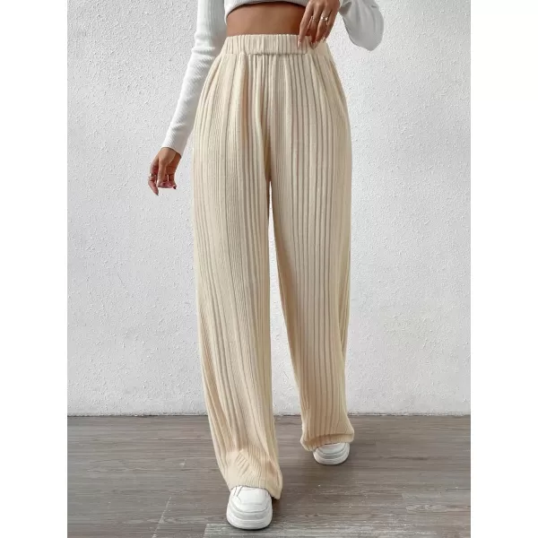 SweatyRocks Women's Casual Rib Knit High Elastic Waist Wide Leg Pant Palazzo Pants Trousers