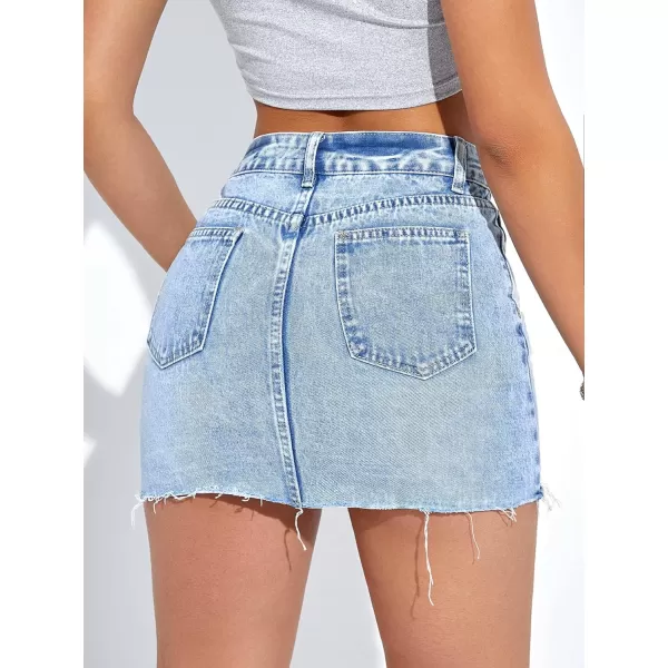 SweatyRocks Women's Casual Ripped Jean Skirt High Waist Raw Hem Mini Denim Skirts