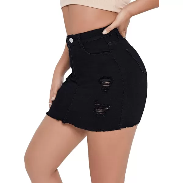 SweatyRocks Women's Casual Ripped Jean Skirt High Waist Raw Hem Mini Denim Skirts