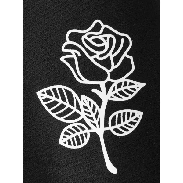 SweatyRocks Women's Casual Rose Print Long Sleeve Pullover Hoodie Sweatshirt Tops