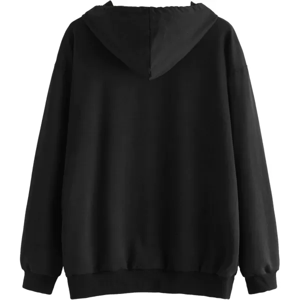 SweatyRocks Women's Casual Rose Print Long Sleeve Pullover Hoodie Sweatshirt Tops