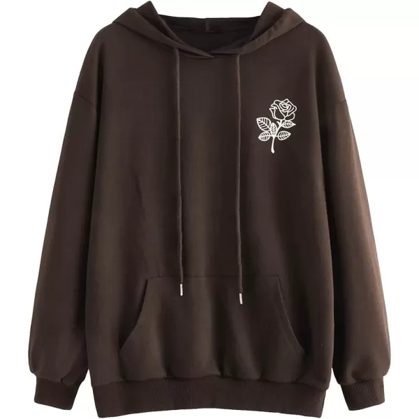 SweatyRocks Women's Casual Rose Print Long Sleeve Pullover Hoodie Sweatshirt Tops