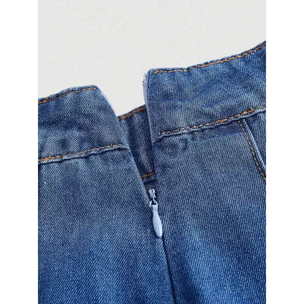 SweatyRocks Women's Casual Ruffle Pleated Denim Skirt Raw Hem Short A Line Jean Skirts