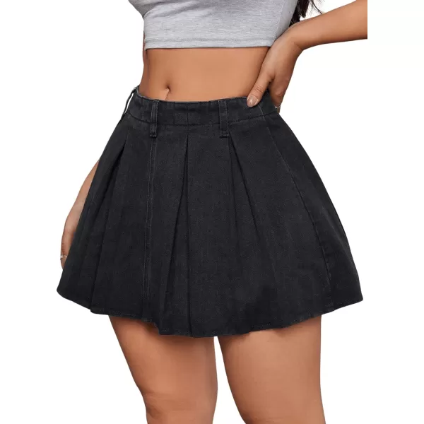 SweatyRocks Women's Casual Ruffle Pleated Denim Skirt Raw Hem Short A Line Jean Skirts