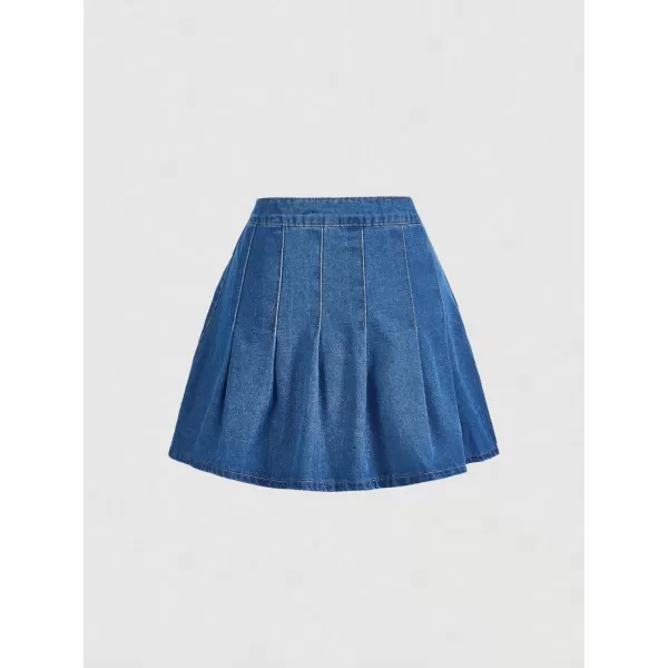 SweatyRocks Women's Casual Ruffle Pleated Denim Skirt Raw Hem Short A Line Jean Skirts