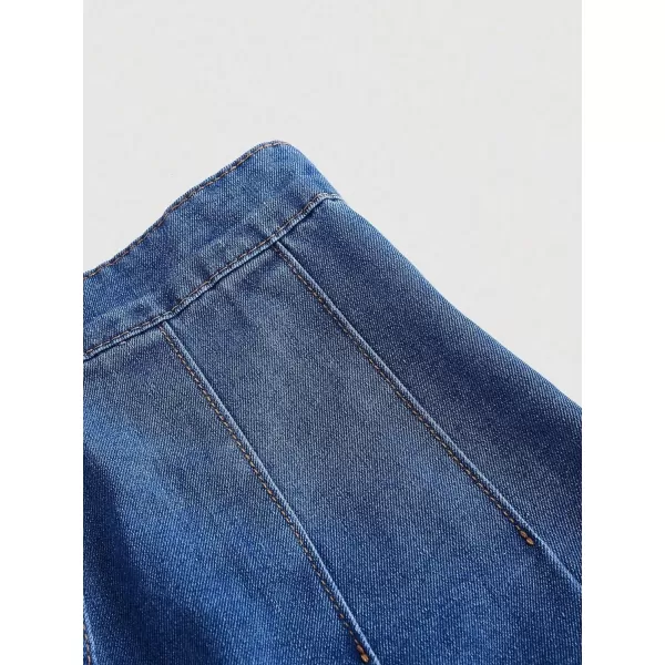 SweatyRocks Women's Casual Ruffle Pleated Denim Skirt Raw Hem Short A Line Jean Skirts