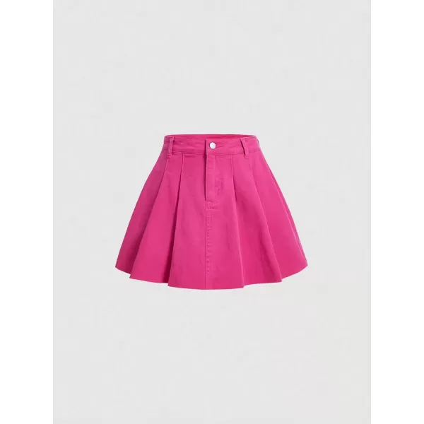 SweatyRocks Women's Casual Ruffle Pleated Denim Skirt Raw Hem Short A Line Jean Skirts