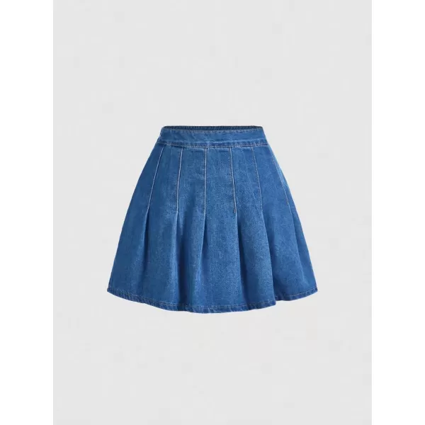 SweatyRocks Women's Casual Ruffle Pleated Denim Skirt Raw Hem Short A Line Jean Skirts